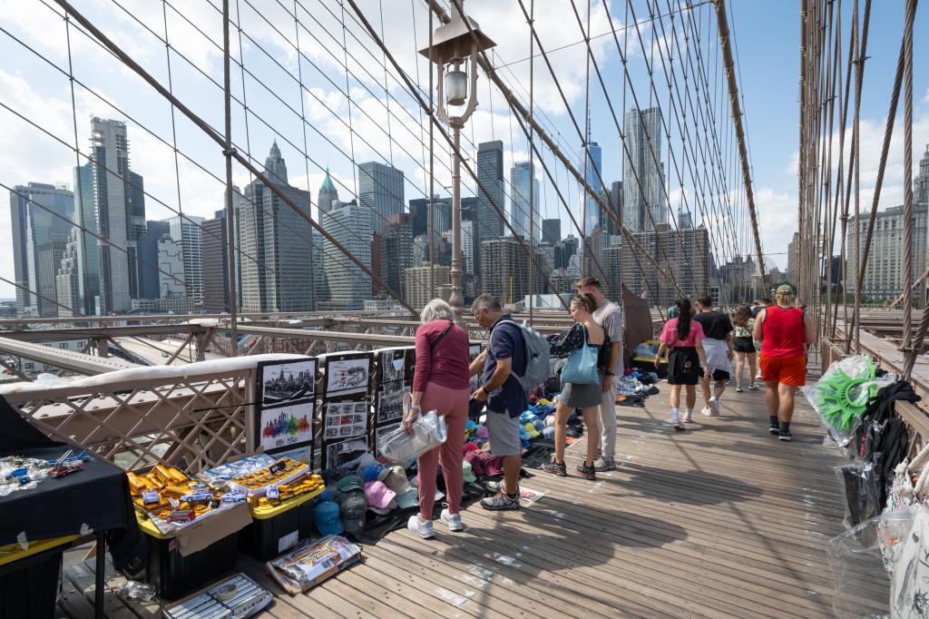 Tourists on the Brooklyn Bridge this week.