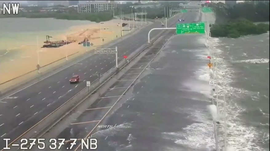 Flooding on I-275 over Tampa Bay.