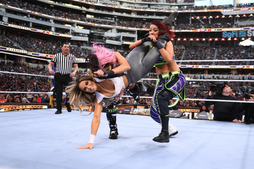 Trish Stratus during her match at WrestleMania.