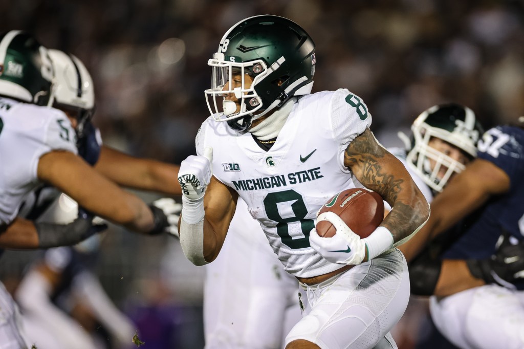 Jalen Berger #8 of the Michigan State Spartans