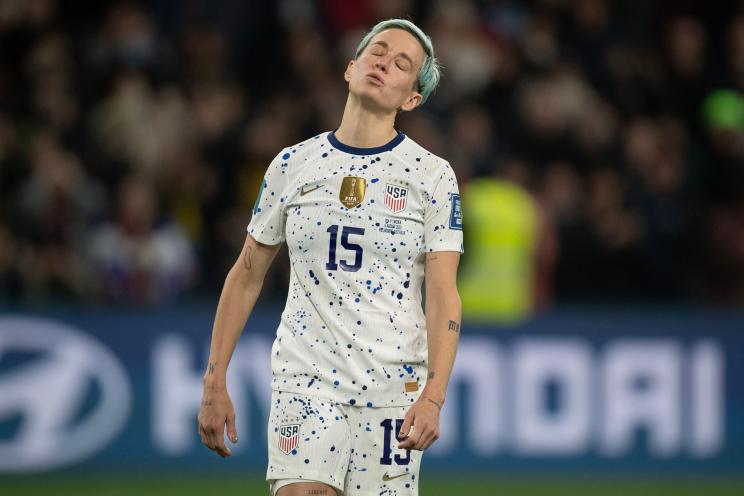 Megan Rapinoe of USA looks dejected after missing her penalty during the penalty shoot out of the FIFA Women's World Cup Australia & New Zealand 2023 Round of 16 match between Winner Group G and Runner Up Group E at Melbourne Rectangular Stadium on August 6, 2023 in Melbourne, Australia.