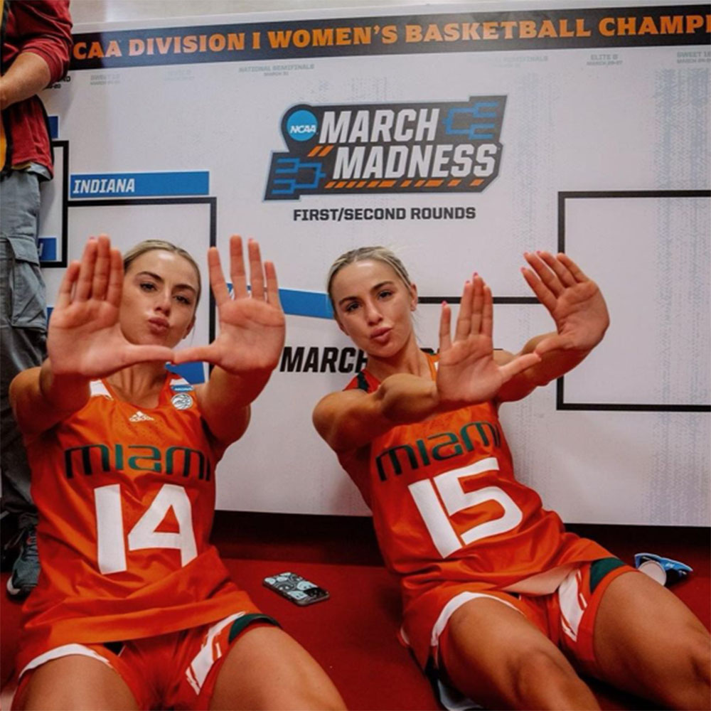 Haley and Hanna Cavinder during Miami’s March Madness run in 2023.