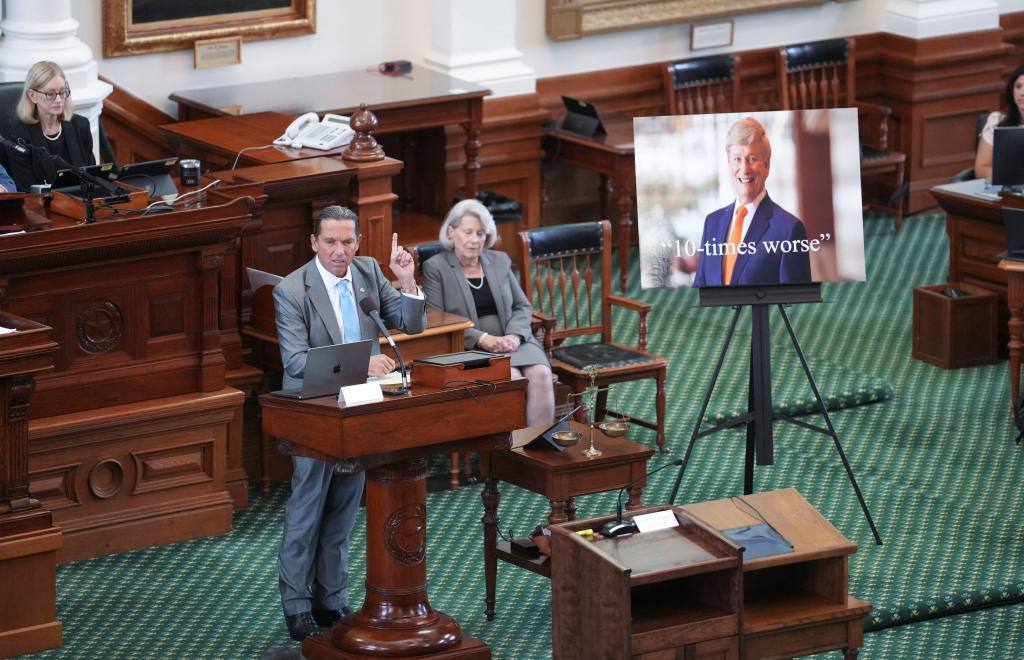 ANGELA PAXTON looks to the gallery during final arguments as both sides have rested in Texas Attorney General Ken Paxton's impeachment trial in the Texas Senate on September 15, 2023.