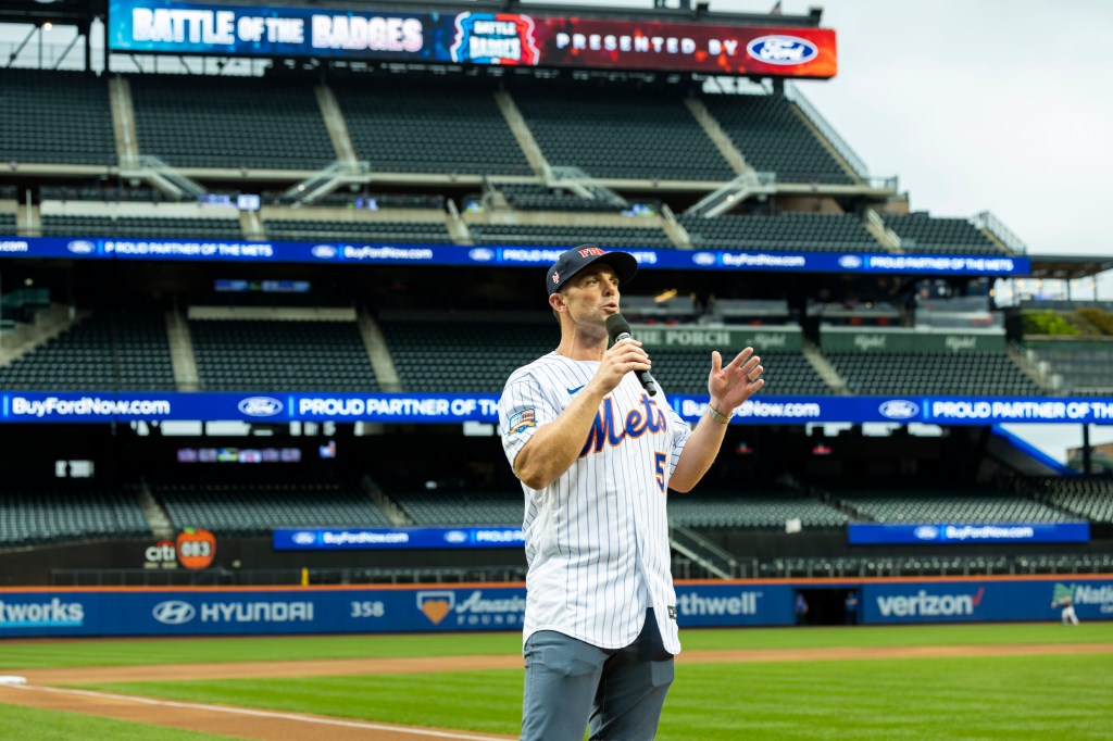 Retired Met David Wright hosts the Battle of the Badges charity baseball game at Citi Field.