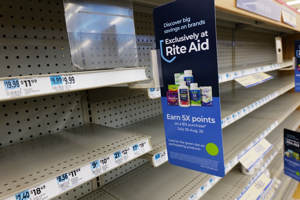 Bare shelves at Rite Aid