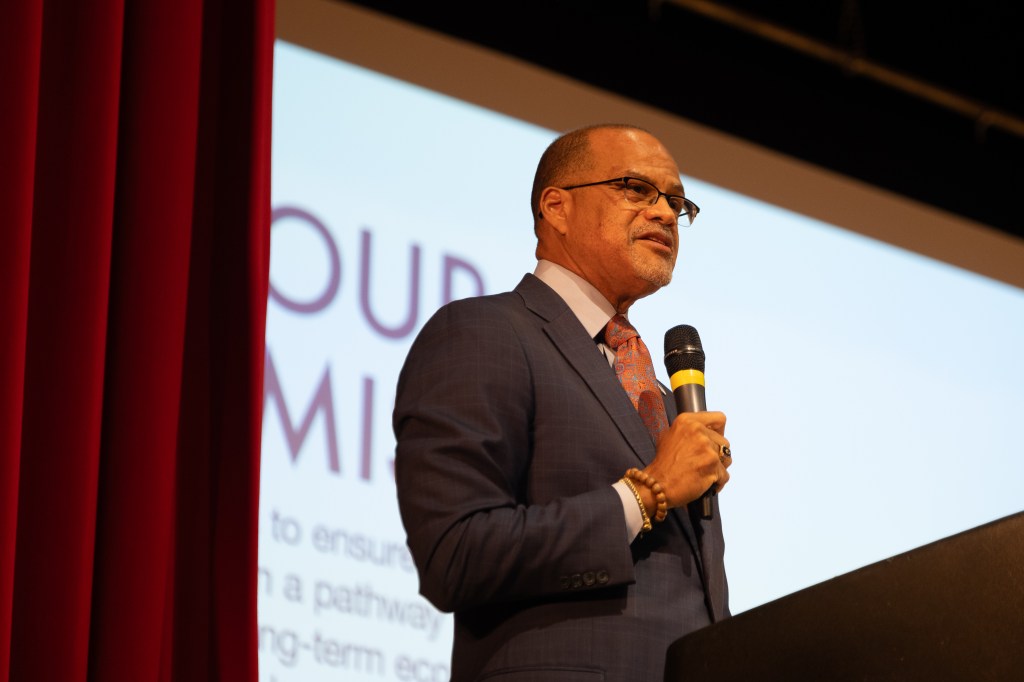 NYC Chancellor David Banks speaks during a forum in Brooklyn. 