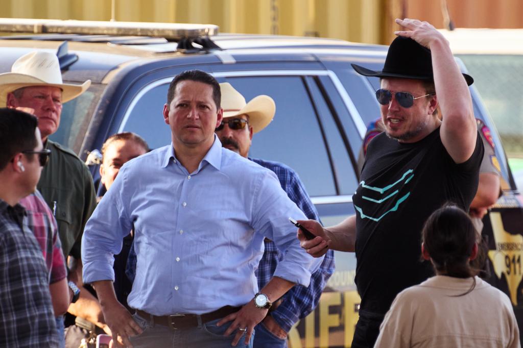 Musk (right) was in Eagle Pass, Texas, alongside Rep. Tony Gonzales (R-Texas). The two men surveyed the border area.