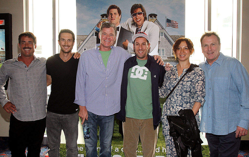 (L-R) Peter Dante, Oliver Hudson, Dan Patrick, Adam Sandler, Maya Rudolph and Colin Quinn attend the That's My Boy Boston Premiere at Regal Fenway Theater on June 9, 2012 in Boston, Massachusetts.