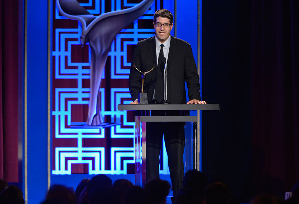 Joel H. Cohen accepts Writers Guild Award for a "Simpsons" script in 2014.