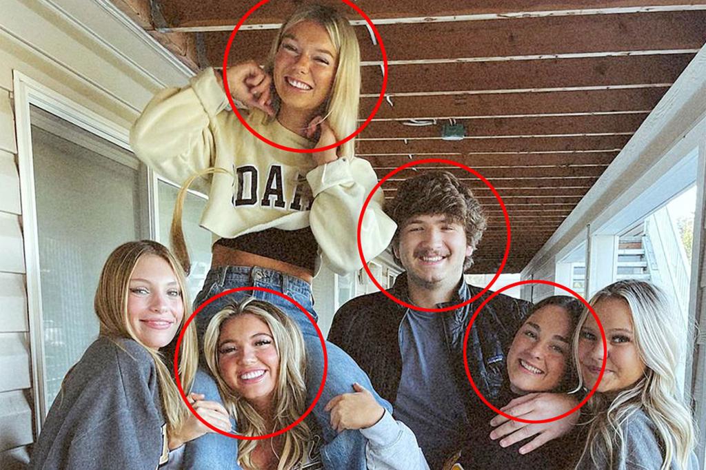 Final photo of the victims, pictured just hours before their untimely deaths. The four University of Idaho students who were found dead in off-campus housing were identified on Monday as Madison Mogen, 21, top left, Kaylee Goncalves, 21, bottom left, Ethan Chapin, 20, center, and Xana Kernodle, 20, right.