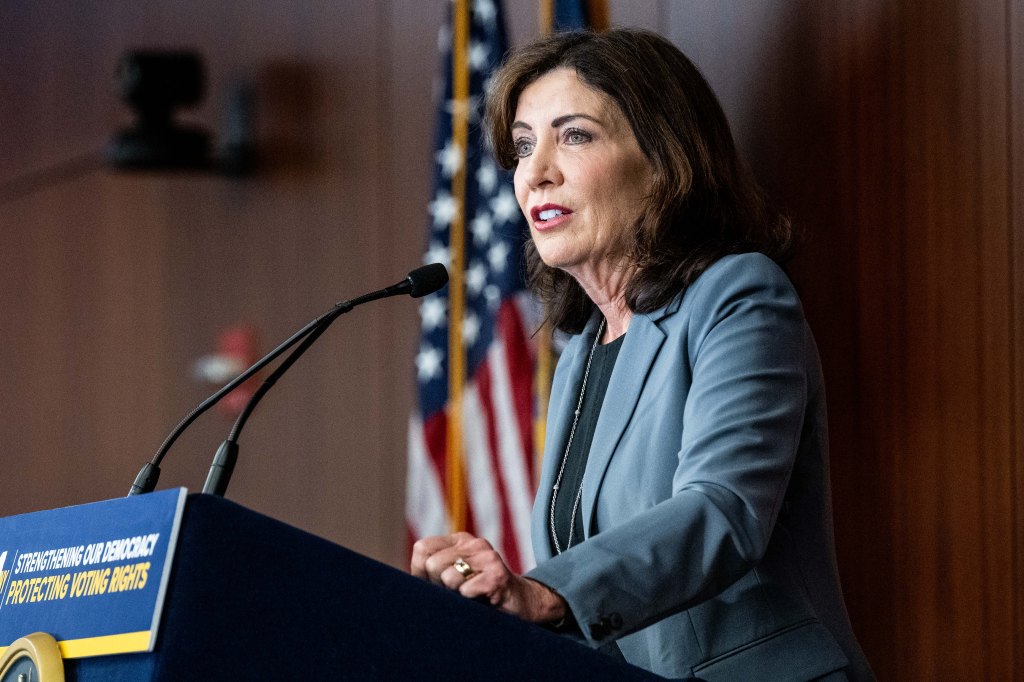 Gov. Hochul during a speech. 