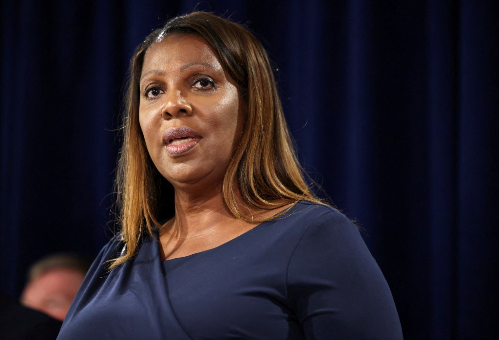 New York Attorney General Letitia James is pictured speaking at a news conference last year.