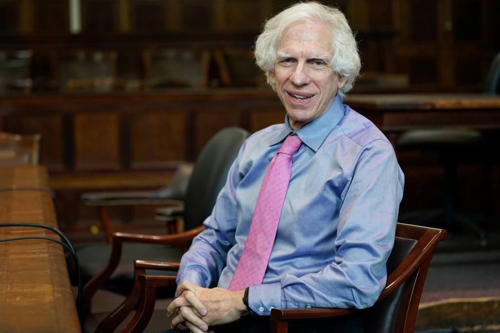 Judge Arthur Engoron poses for a picture in his courtroom in New York.