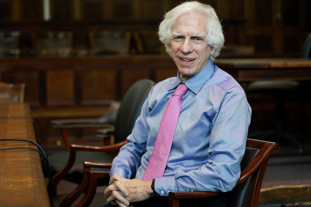 Judge Arthur Engoron poses for a picture in his courtroom in New York.