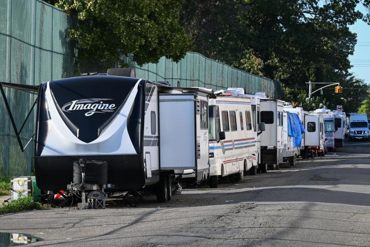 trailers and motor homes along Bruner Avenue in The Bronx