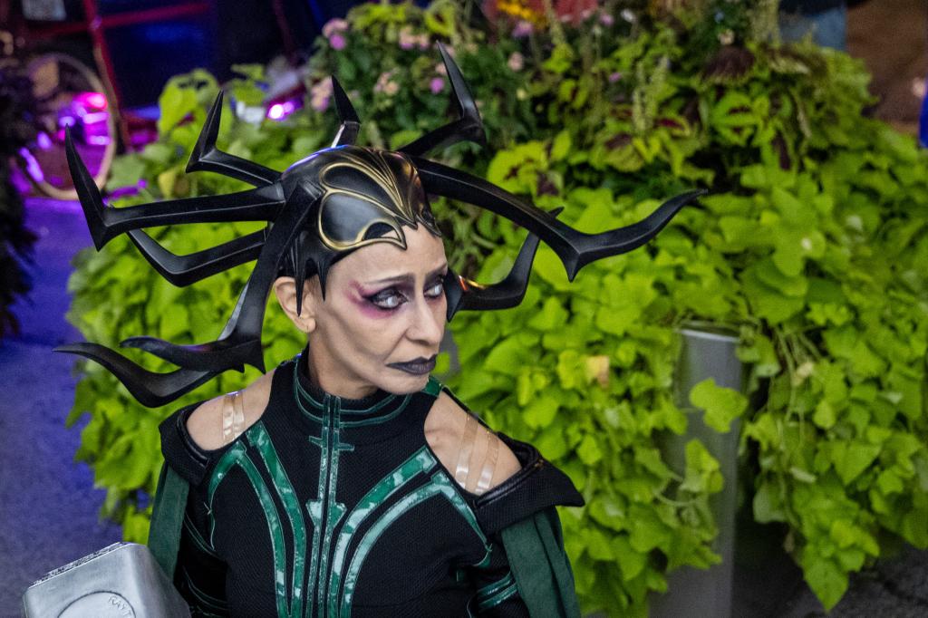 A person in a costume with antlers on their head