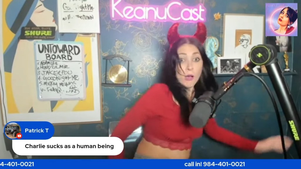 Comedian and podcaster Keanu Thompson reacts to the sound of gunfire in the middle of her livestream Wednesday