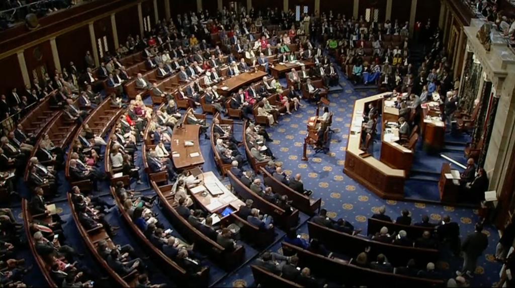 The House of Representatives voted to move ahead with an effort by hard-right Republican critics to attempt to oust House Speaker Kevin McCarthy, displayed on the floor of the House of Representatives at the U.S. Capitol in Washington, Tuesday, Oct. 3, 2023.