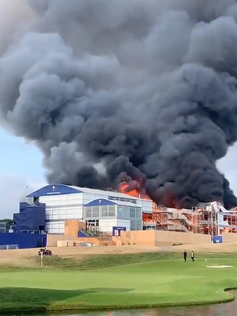 A hospitality tent on the Marco Simone course burst into flames.