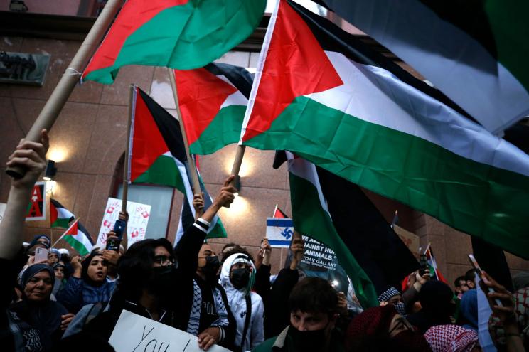 A pro-Palestine rally being held in Manhattan on October 18, 2023.