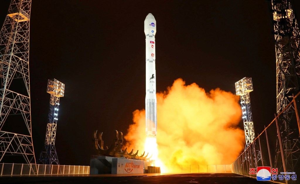 The Malligyong-1, a North Korean military spy satellite launches into orbit on Tues., Nov. 21. 2023.