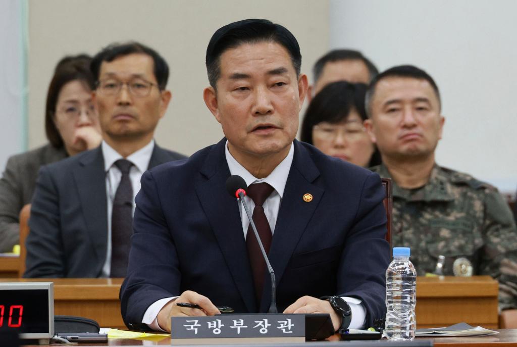 South Korean Defense Minister Shin Wonsik speaks during a committee at the National Assembly in Seoul, South Korea. on Thurs. Nov. 23, 2023.