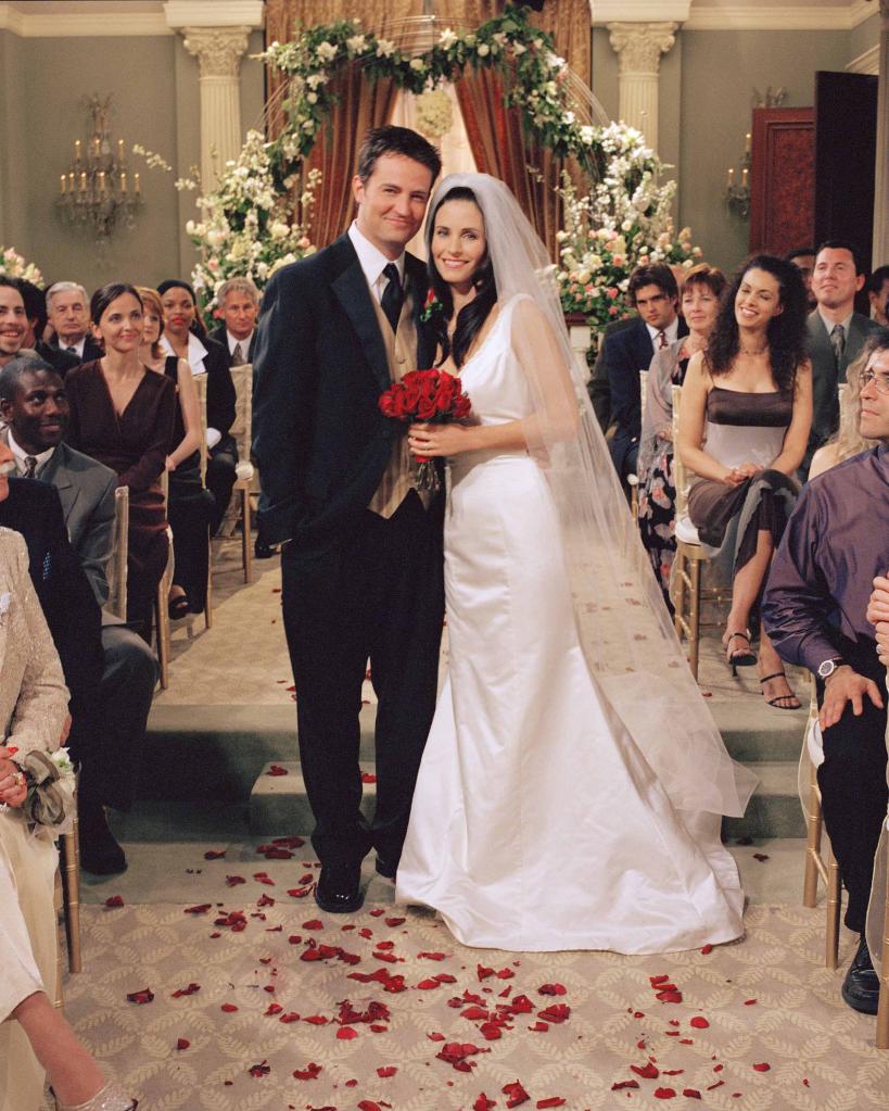 Monica And Chandler get married at the end of season seven.