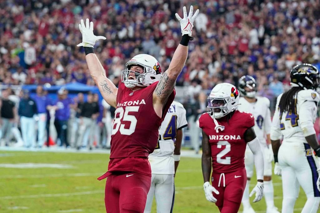 Don't expect Arizona's Trey McBride to be this happy on Sunday, when he faces a stingy Cleveland defense.