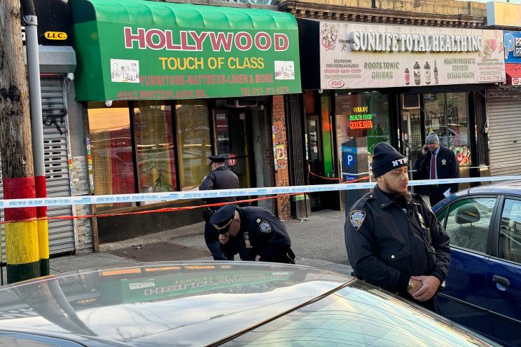 An NYPD off-duty cop shot a 42-year-old man in the arm in a Bronx furniture store Thursday afternoon after the two got into a heated dispute, police and sources said