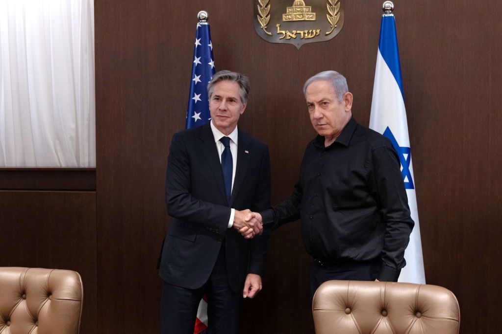 The prime minister spoke after a meeting with Blinken (left), during which America's top diplomat urged Netanyahu to stop the conflict to minimize Palestinian civilian deaths.
