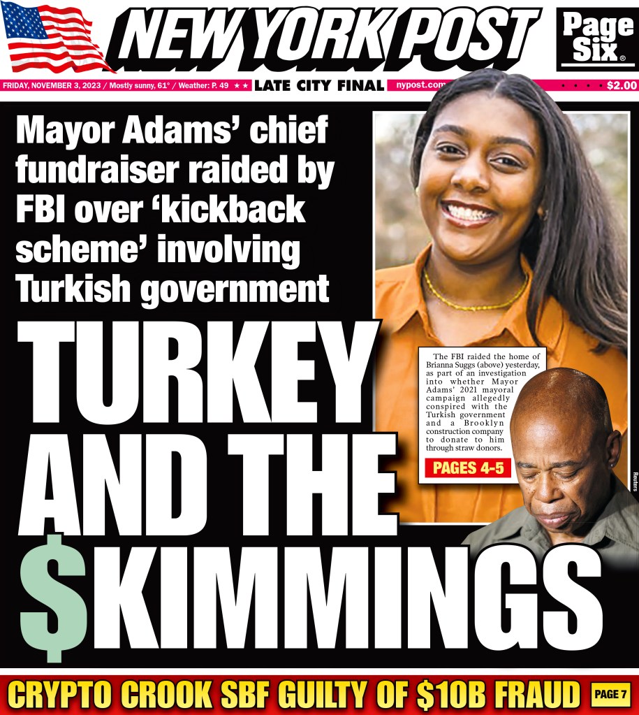 The New York Post cover showing Suggs and Adams after the raid. 