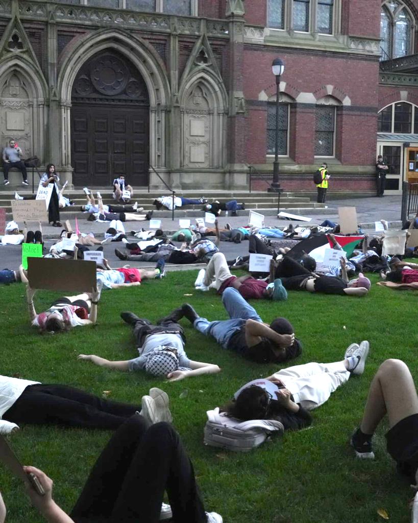 Pro-Palestine students stage mass die in at Harvard