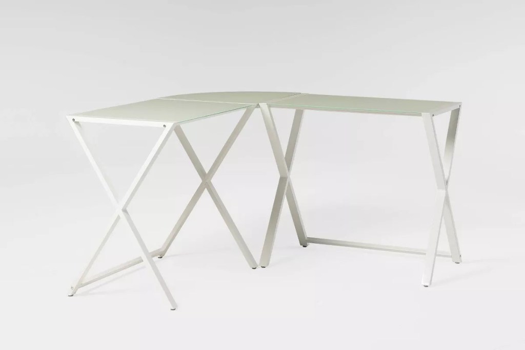 Saracina Home Modern Glass L-Shaped Gaming Computer Desk White