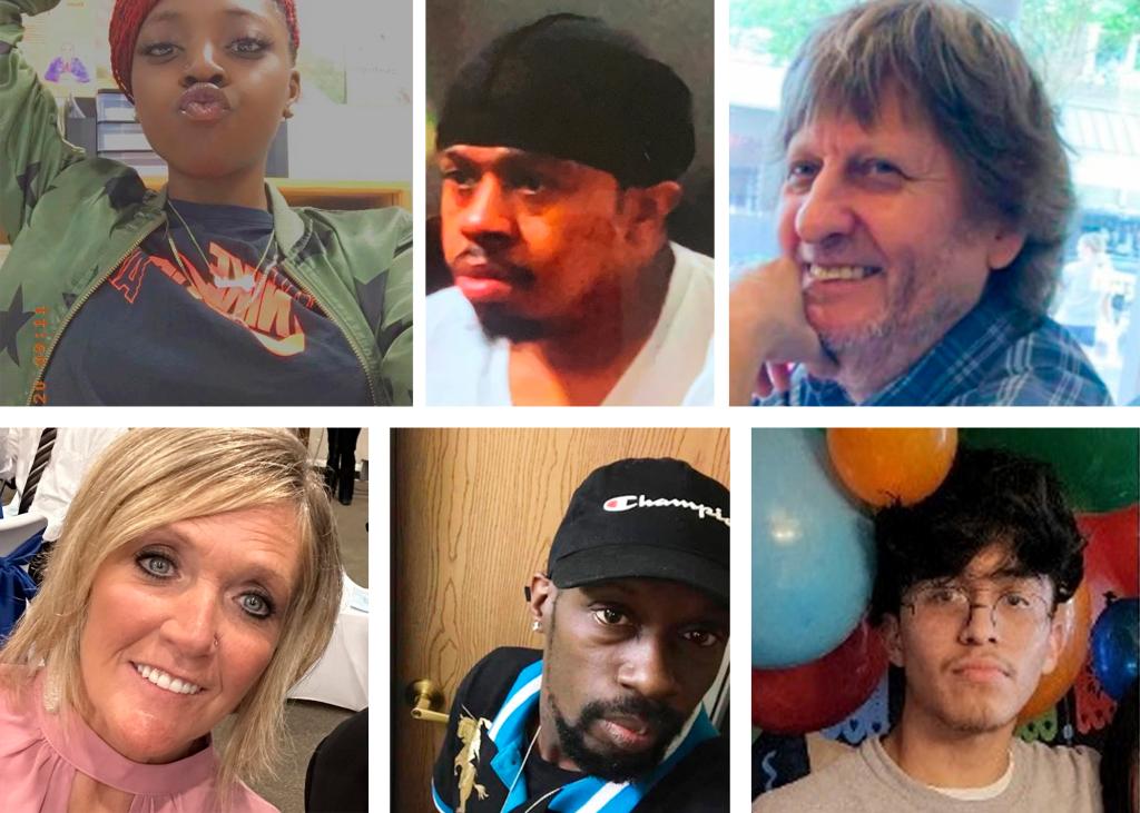 The Chesapeake Walmart shooting victims: (clockwise from top left) Tyneka Johnson, 20, Brian Pendleton, 38, Randy Belvins, 70, Fernando Chavez-Barron, 16, Lorenzo Gamble, 43, and Kelly Pyle, 52.