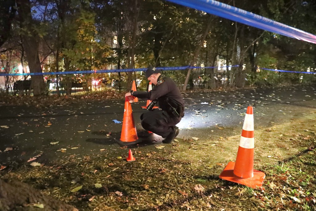 Police officer investigates a shooting inside Prospect Park.