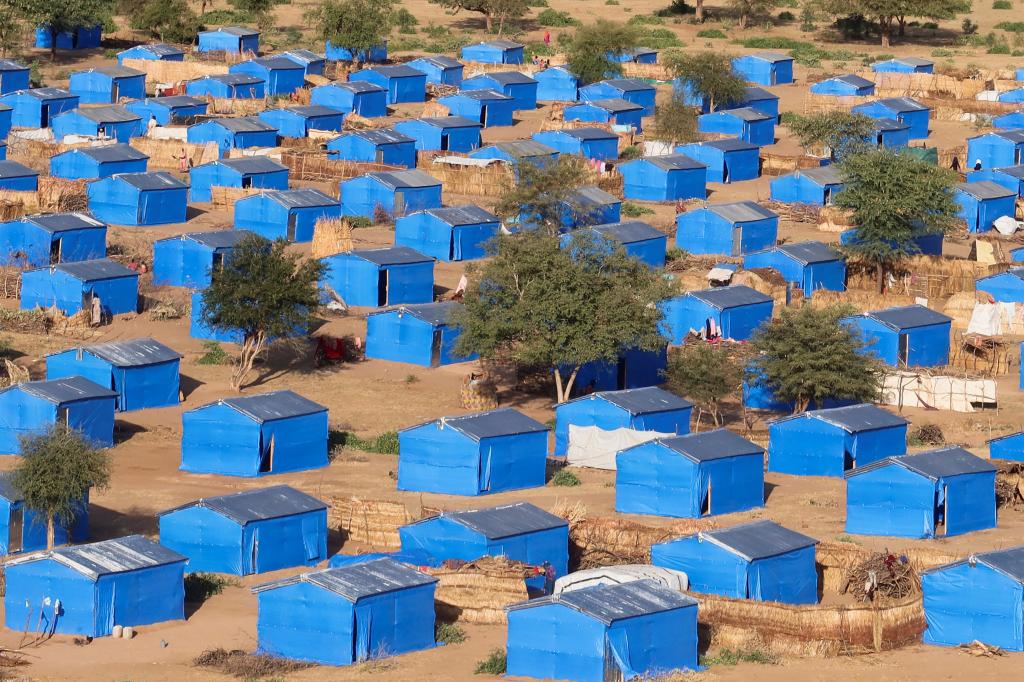 A view of refugee tents can be seen in the Metche Sudanese refugee camp, Chad.