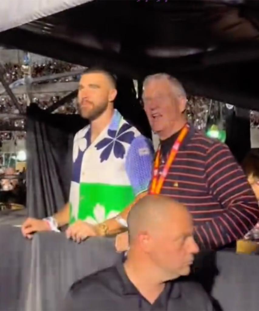 Travis Kelce and Scott Swift watch Taylor Swift’s Eras Tour concert in the VIP area in Argentina November 11, 2023.