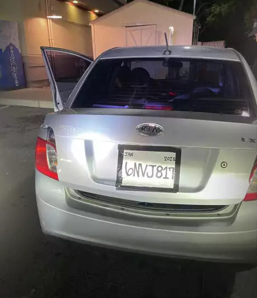 Stolen Car with fraudulent license plate.