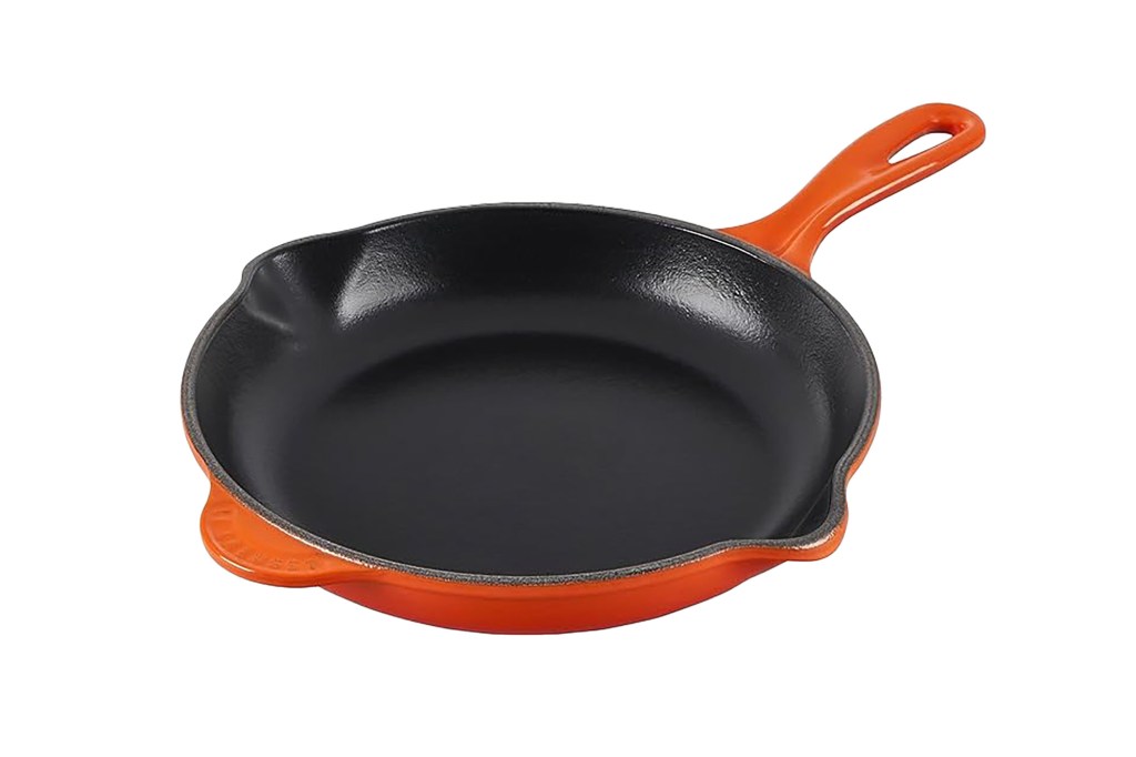 Orange cast iron pan