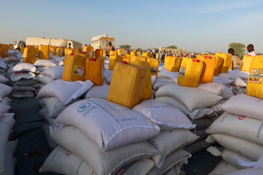 Part of the aid provided by the World Food Program is seen in Adre Camp in Adre, Chad.