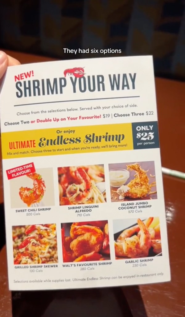 Patrons can choose between two shrimp selections when plunking down money for the "Ultimate Endless Shrimp" deal.