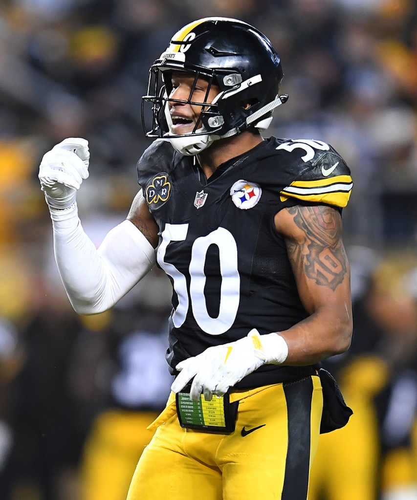 Ryan Shazier #50 of the Pittsburgh Steelers in action during the game against the Green Bay Packers at Heinz Field on November 26, 2017 in Pittsburgh, Pennsylvania.