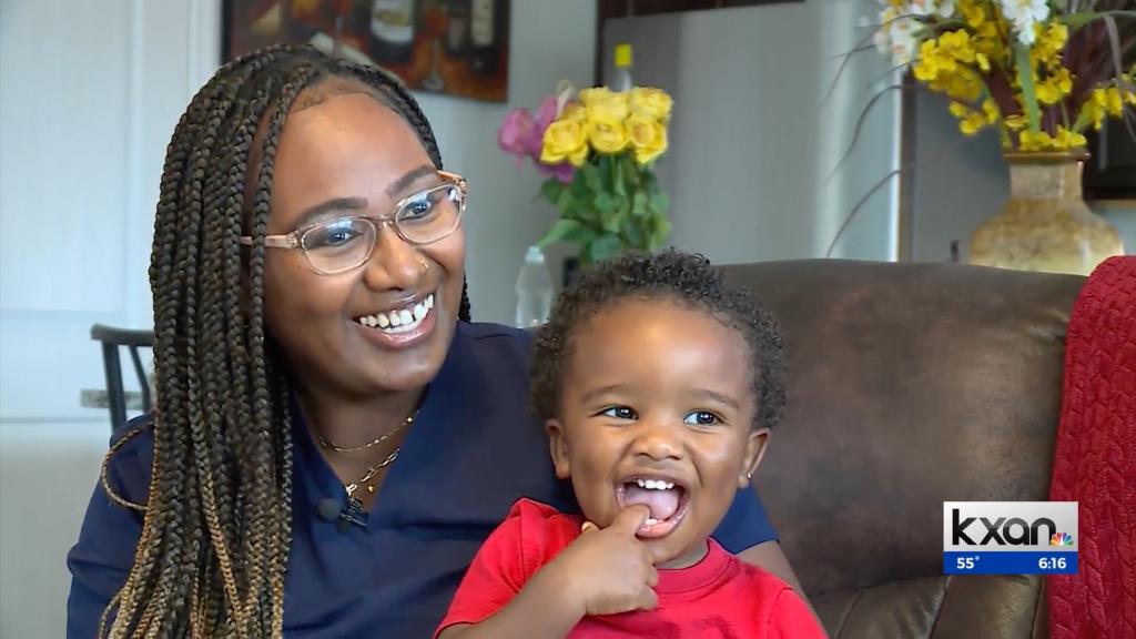 Chante Wright-Haywood with her son CJ, who were terrorized this week by an unruly stray pit bull.