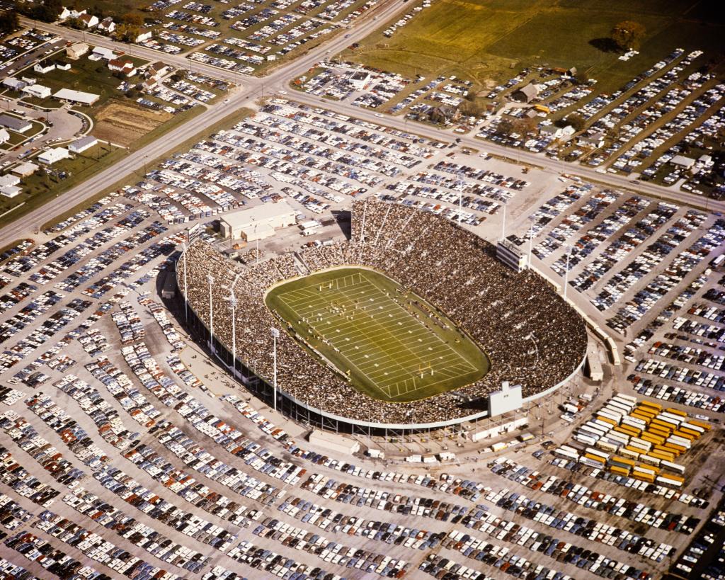 An aerial shot of Lambeau Field, the home field of the NFL Green Bay Packers.