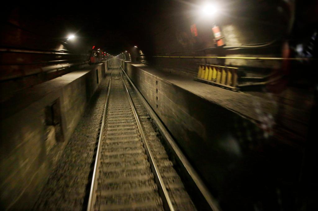 A view of the train tunnel under the Hudson River as seen 