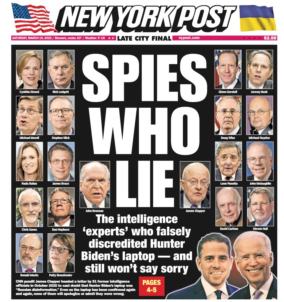 New York Post cover for Saturday, March 19, 2022. 