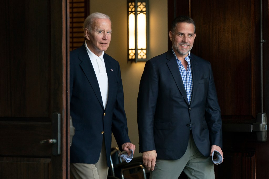 FILE - President Joe Biden and his son Hunter Biden leave Holy Spirit Catholic Church in Johns Island, S.C.,