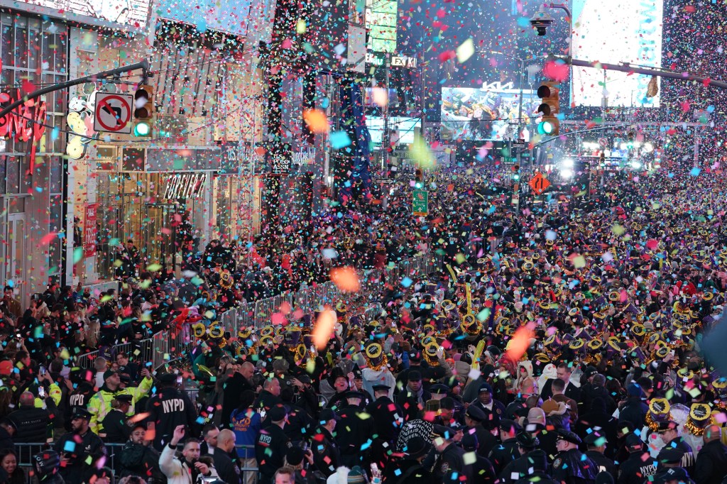 Crowds gathered for the New Year's Eve 2023 ball drop celebration in Times Square on Jan. 1, 2023.