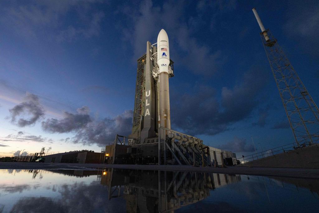 United Launch Alliance's Atlas V rocket and Amazon's Project Kuiper on the launch pad  in Cape Canaveral, Fla., in October. 