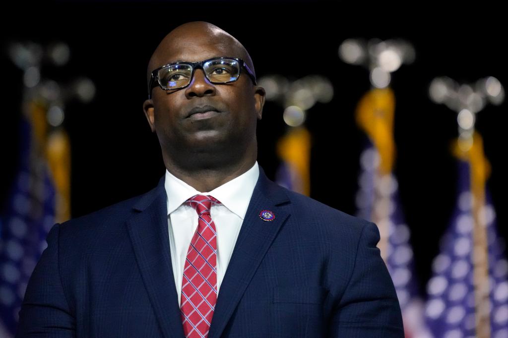  Rep. Jamaal Bowman, D-N.Y., listens to fellow speakers before President Joe Biden speaks during an event at SUNY Westchester Community College, May 10, 2023, in Valhalla, N.Y.